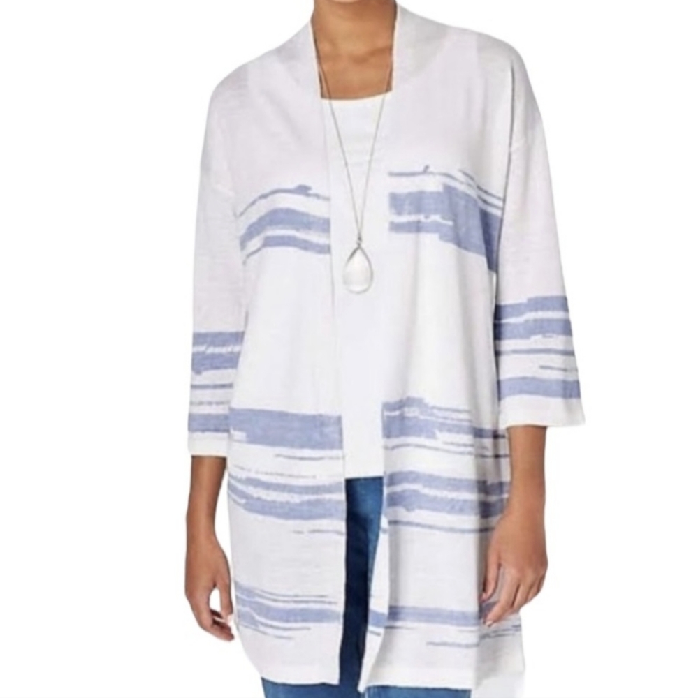 J.Jill Pure Jill Collection White Lilac Linen Open Front Duster Cardigan Small